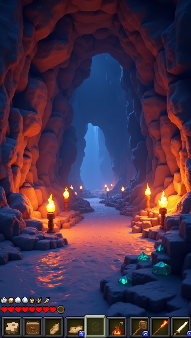 Flux_Dev_A_firstperson_view_inside_a_glowing_Minecraft_cave_wi_1